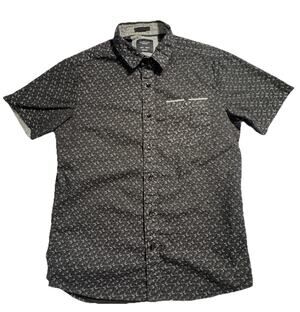 Level Ten Mens Modern Button Front Short Sleeve Shirt Gray Geometric Size S